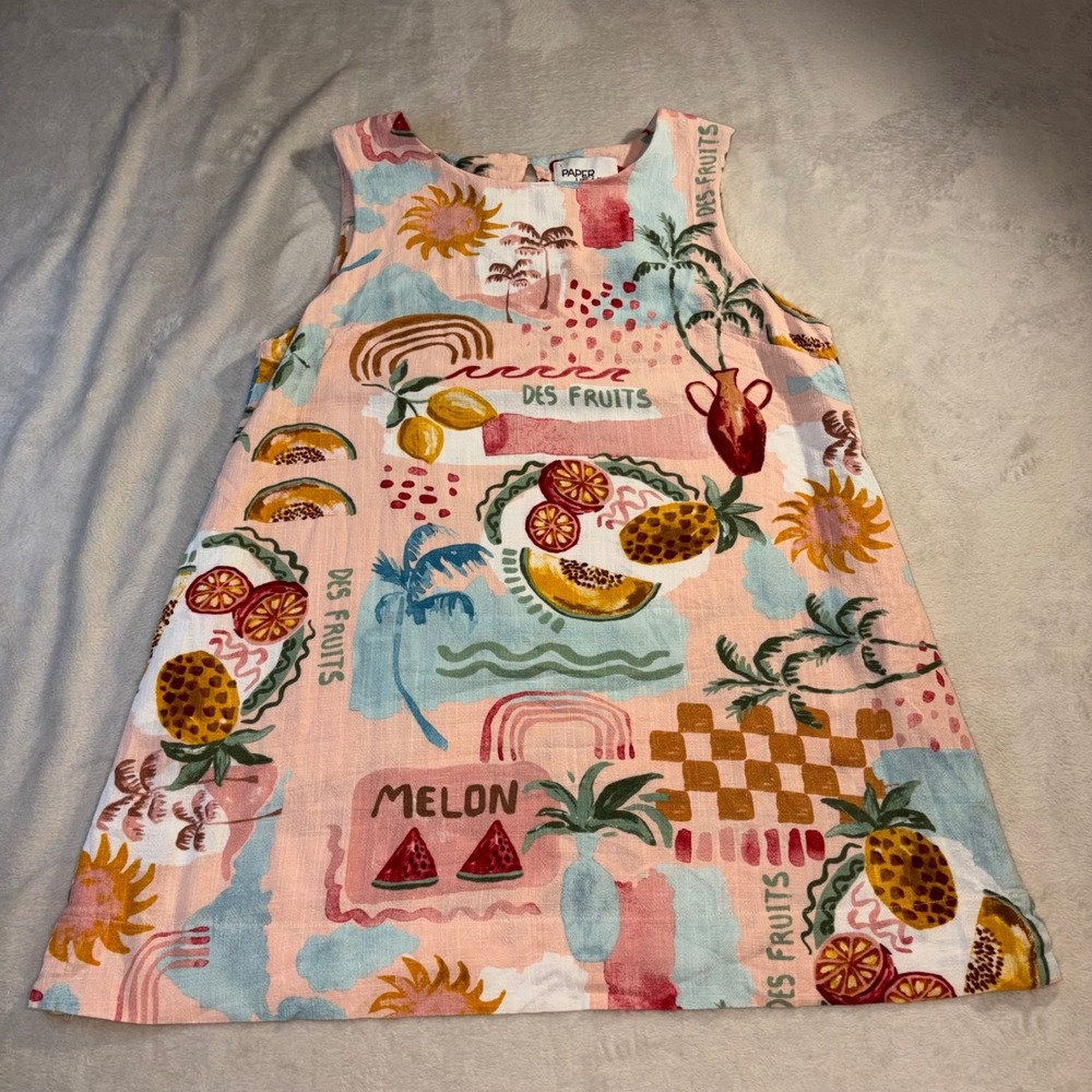 Paper Heart Pink Tropical Fruit Print Shift Mini Dress Sleeveless Pockets XL
